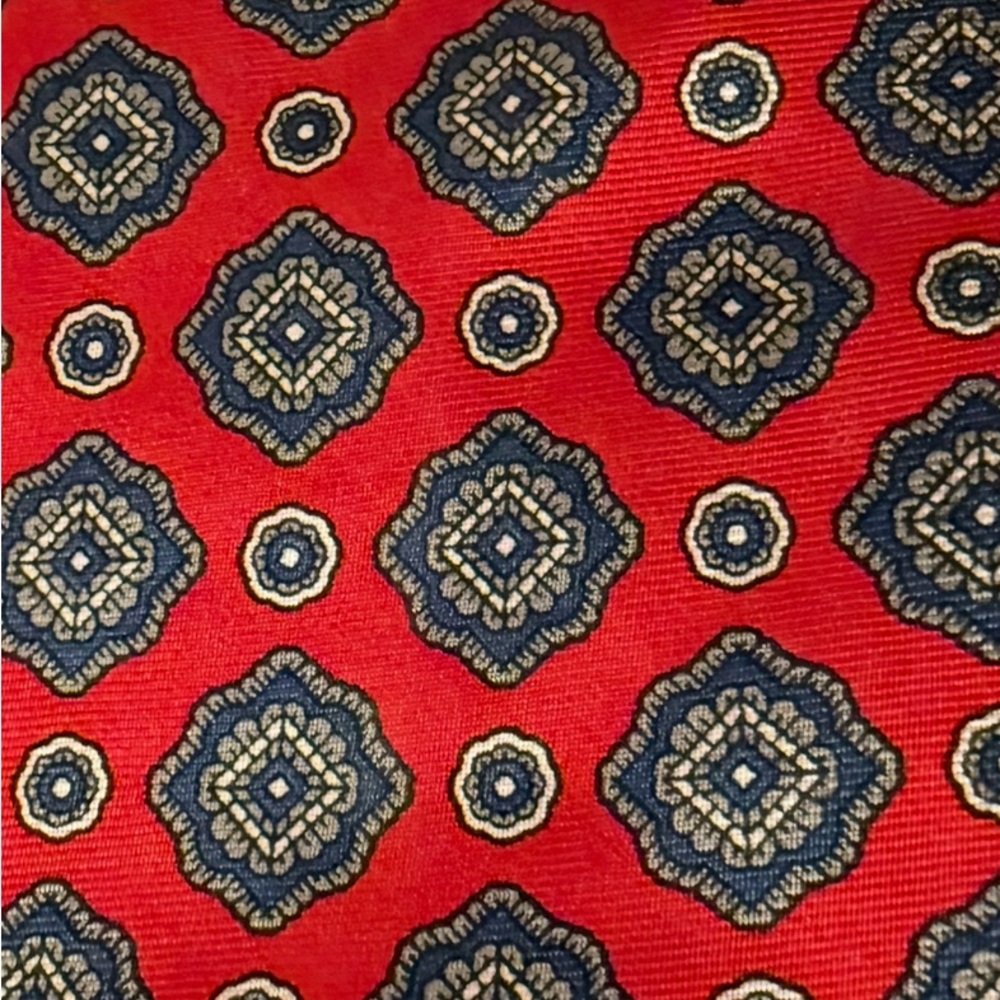 Christian Dior Red and Blue Geometric Tie - Picture 5 of 7
